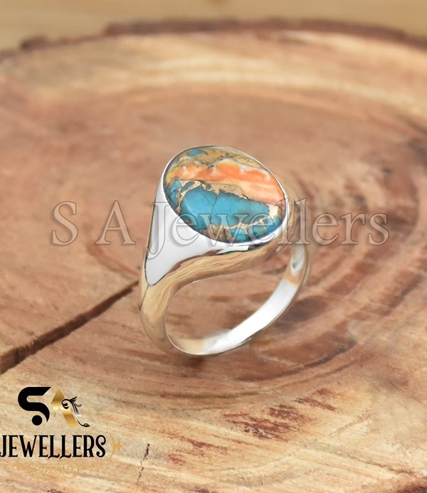 Oyster Copper Turquoise Ring, 925 Sterling Silver Ring, Daily wear Ring, Simple Jewelry