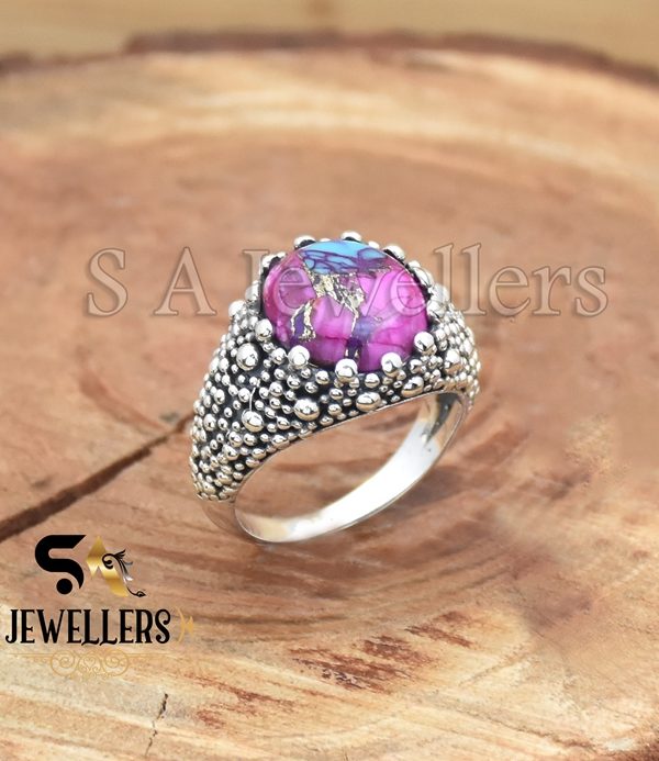 925 Sterling Silver Ring, Pink Oyster Turquoise Ring, Handmade Ring, Stylish Jewelry