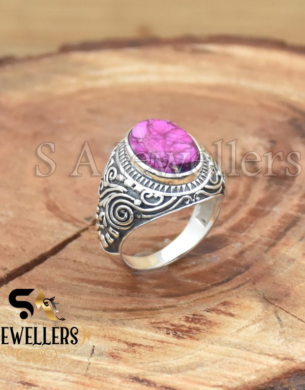 Pink Oyster Turquoise Ring, 925 Sterling Silver Ring, Handmade Ring, Gift for her