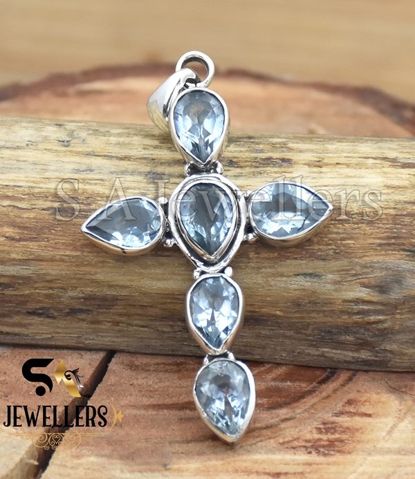 Blue Topaz Pendant, 925 Sterling Pendant, Handmade Gems Pendant, Party wear Jewelry