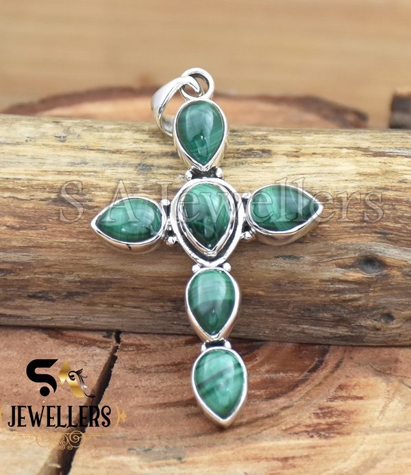 Malachite Pendant, 925 Sterling Silver Pendant, Green Gemstone Jewelry, Handmade Pendant