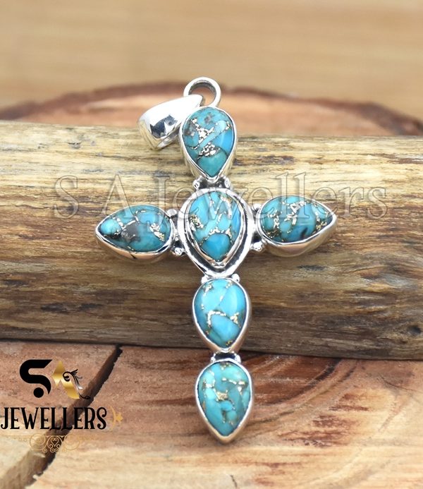 Copper Turquoise Pendant, 925 Sterling Silver pendant, Girls Jewelry, Designer Pendant
