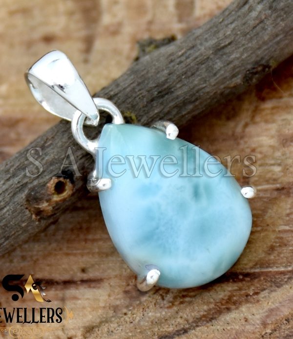 Natural Larimar Cabochon Pendant, 925 Sterling Silver Pendant