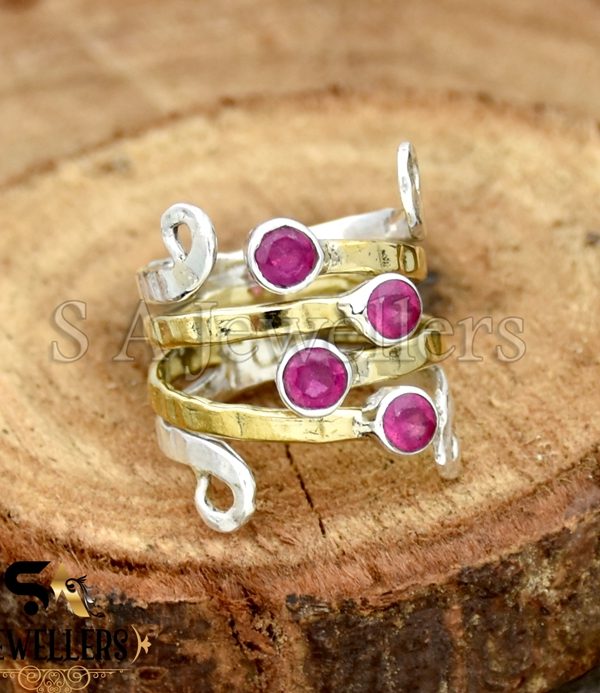 925 Sterling Silver, Indian Ruby Ring, Two Tone Ring, Band Ring for Girl's