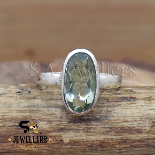 Natural Green Amethyst Ring, Top Quality Cut Stone Ring, 925 Sterling Silver