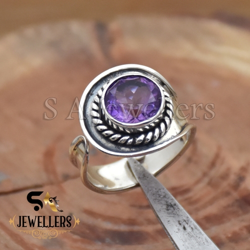 Natural Amethyst Ring, Adjustable Ring, 925 Sterling Silver