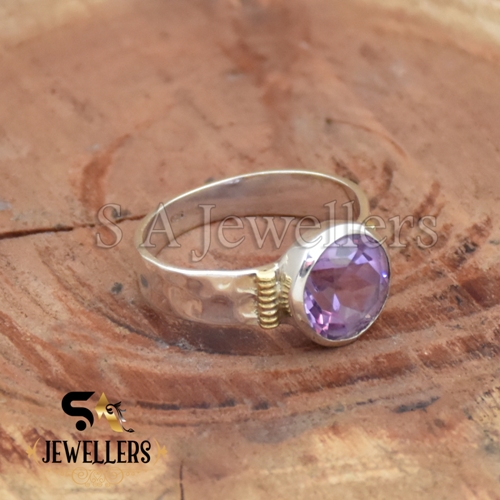 Natural Amethyst Ring, Handmade Ring, 925 Sterling Silver, Two Tone Ring