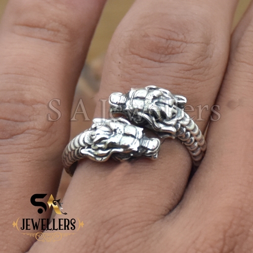 Silver Chinese Dragon Ring, Double Headed Dragon Ring, Adjustable Ring