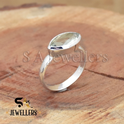 Natural Green Amethyst Ring, Faceted Marquise Stone, 925 Sterling Silver