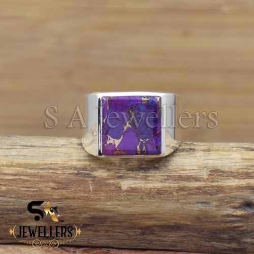 Purple Copper Turquoise Ring, 925 Sterling Silver, Men's Ring