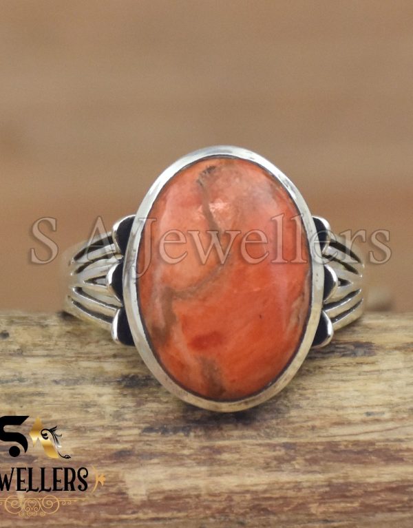 925 Sterling Silver Ring, Sponge Coral Ring, Oxidized Ring