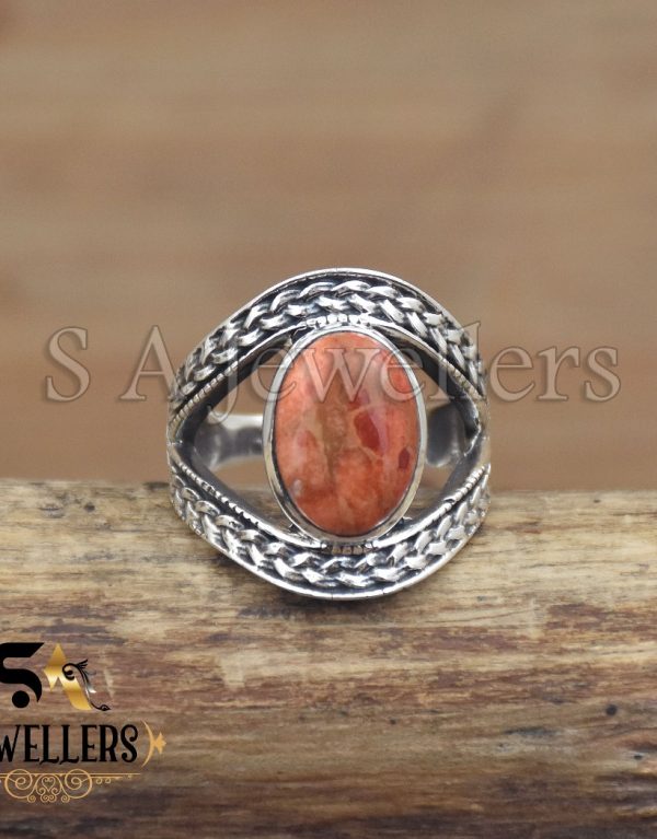 Sponge Coral Oval Ring, Statement Ring, 925 Sterling Silver Ring