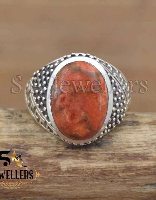 Sponge Coral Oval Ring, Handmade Ring, 925 Sterling Silver Ring