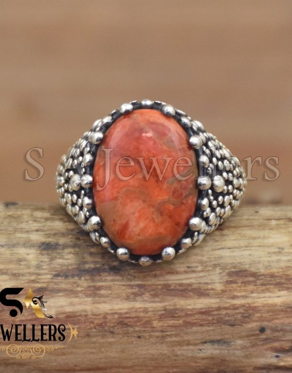 925 Sterling Silver Ring, Sponge Coral Ring, Oxidized Ring