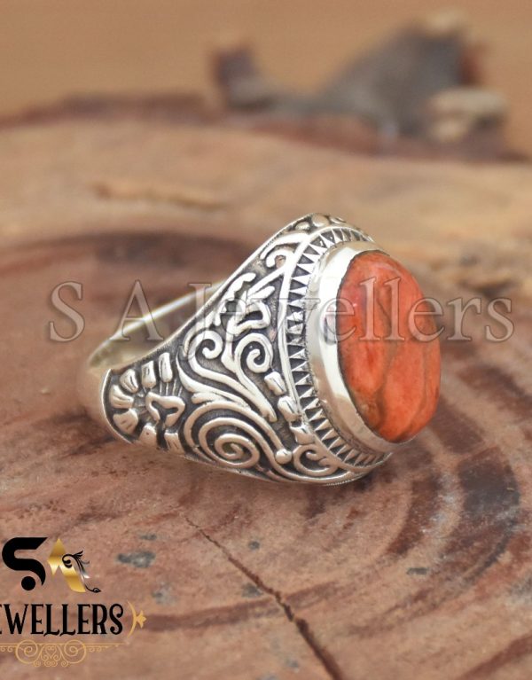 Oxidized Ring, 925 Sterling Silver, Sponge Coral Ring