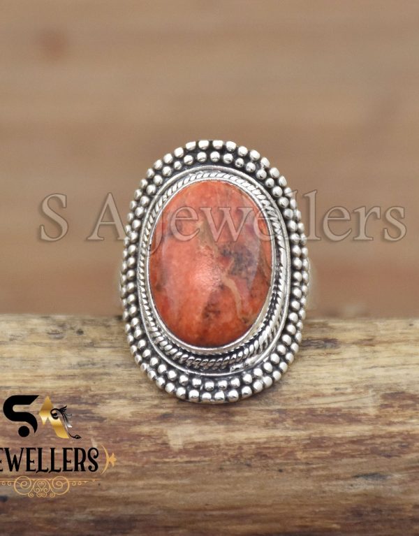 Red Sponge Coral Boho Ring - Sterling Silver Ring - Boho Red Coral Ring