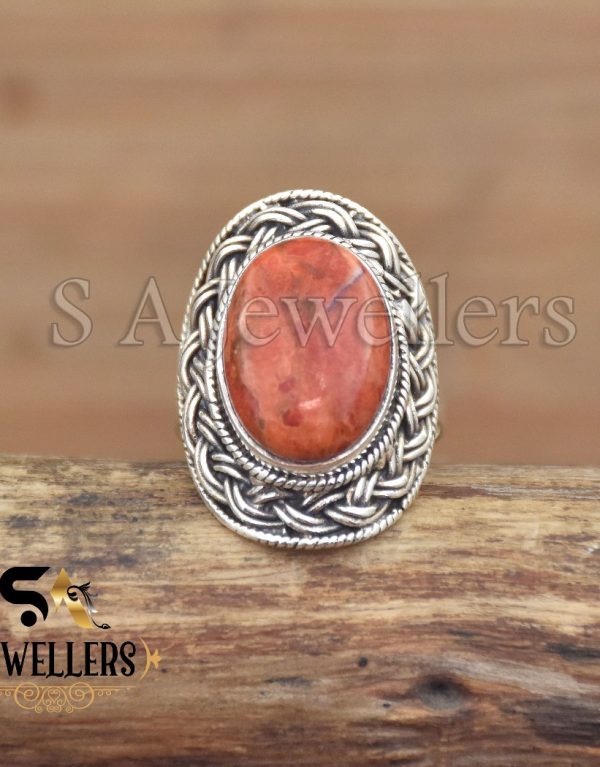 Red Sponge Coral Boho Ring - 925 Sterling Silver Ring - Red Coral Ring