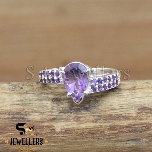Natural Amethyst Prong Style Ring,  925 Sterling Silver Ring For Women's
