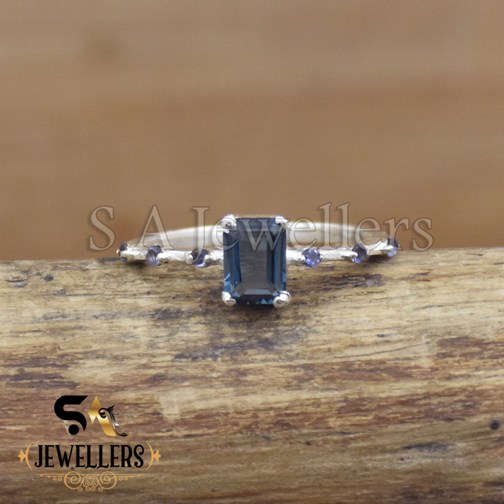 Natural Blue Topaz and Iolite Ring, 925 Sterling Silver Ring For Girls