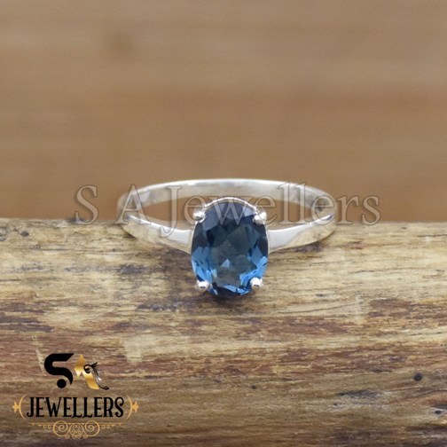London Blue Topaz Ring, Prong Style Ring, 925 Sterling Silver Ring