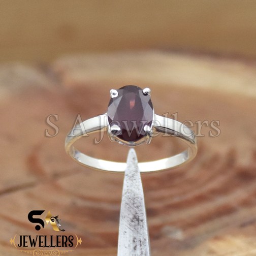 Natural Garnet Ring, Prong Style Ring, 925 Sterling Silver Ring
