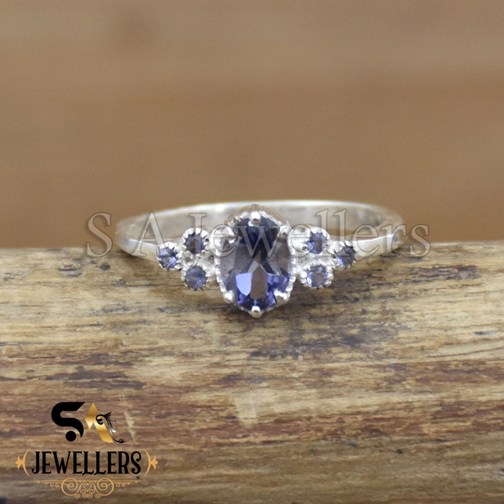 Natural Iolite Pinky Ring, Multi Stone ring, 925 Sterling Silver Ring